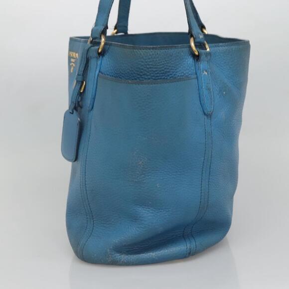 PRADA Tote Bag Leather Blue Gold - Picture 5 of 13